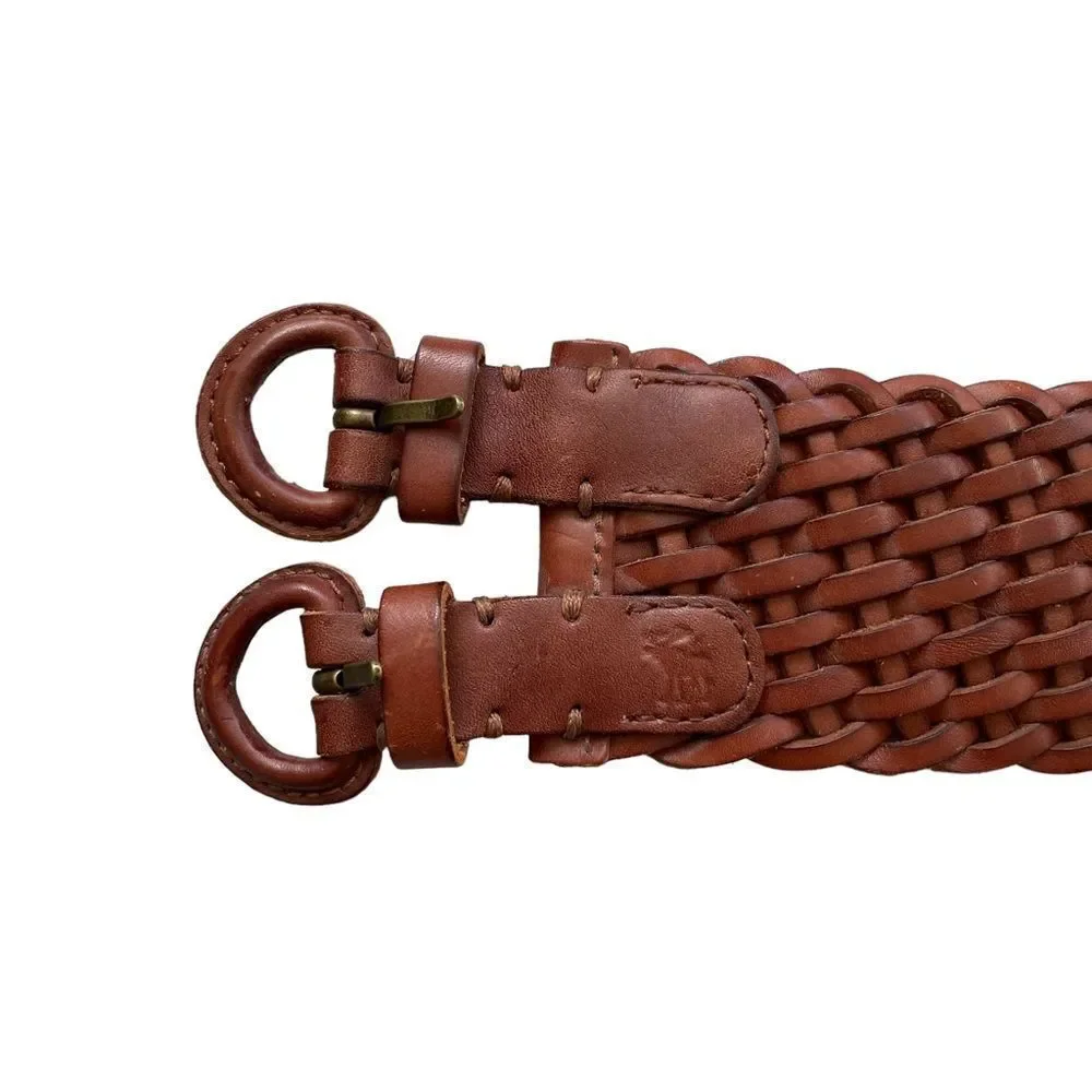 ABERCROMBIE & FITCH Leather Woven Braided Wide Belt Double Buckle Brown L